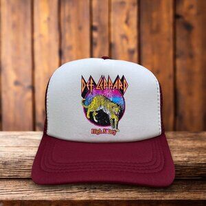 Def Leppard Mens Trucker Hat Maroon Snapback High 'N Dry 90s Rock Baseball Cap